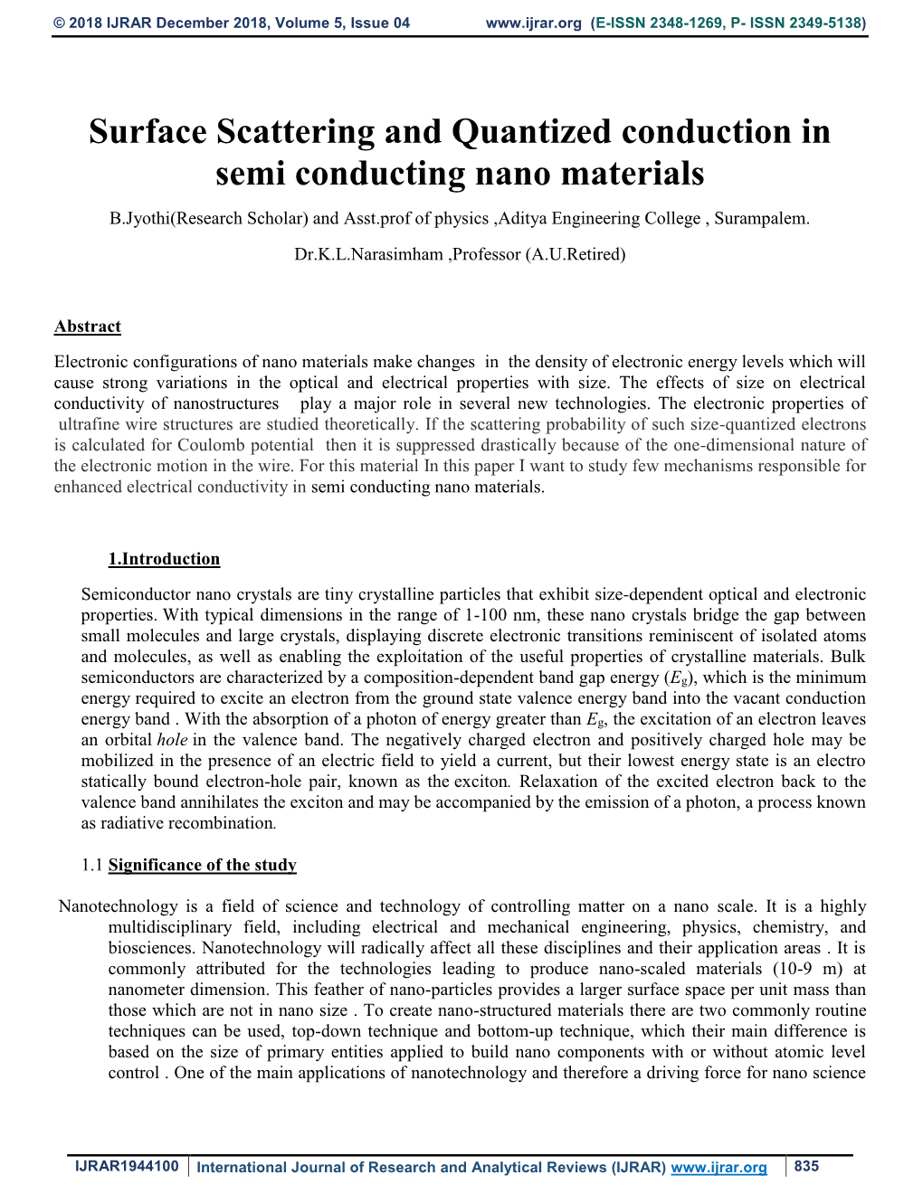 Surface Scattering and Quantized Conduction in Semi Conducting