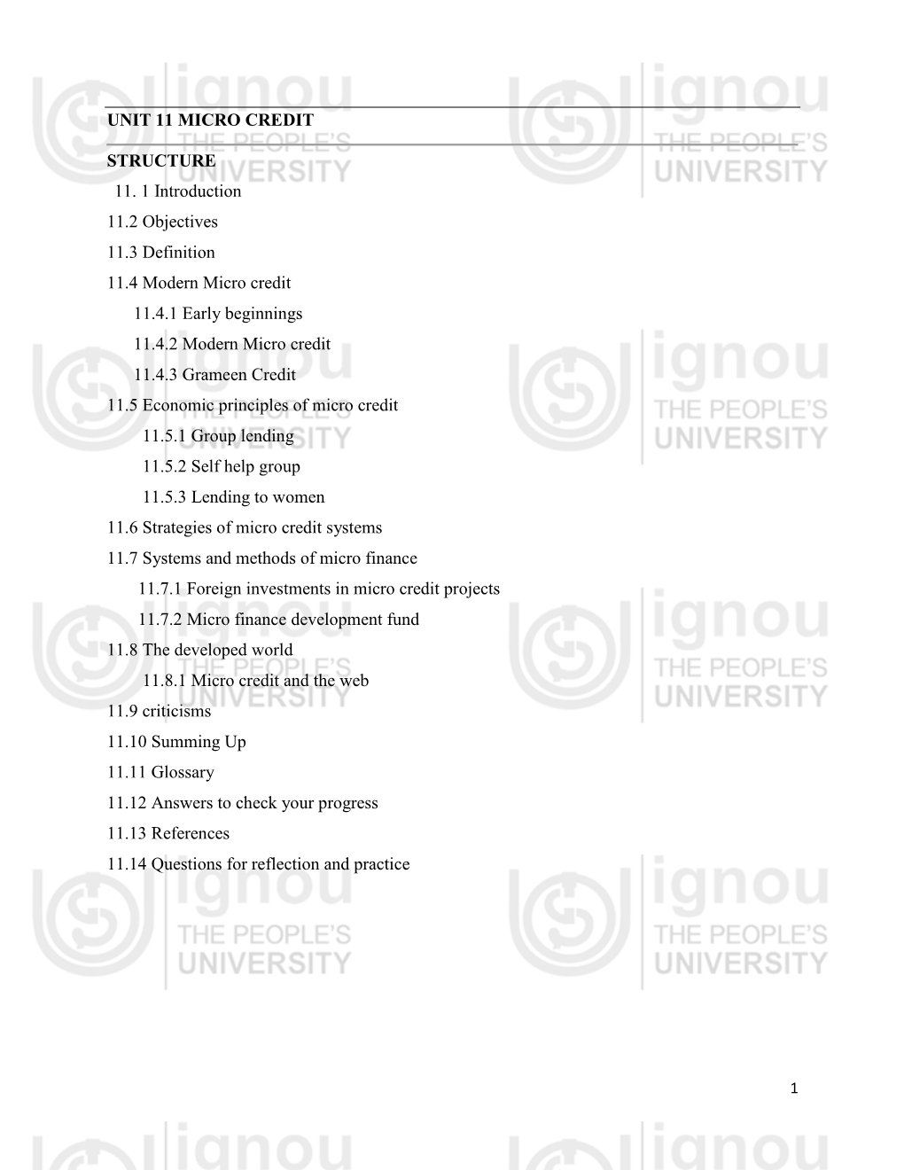 UNIT 11 MICRO CREDIT STRUCTURE 11. 1 Introduction