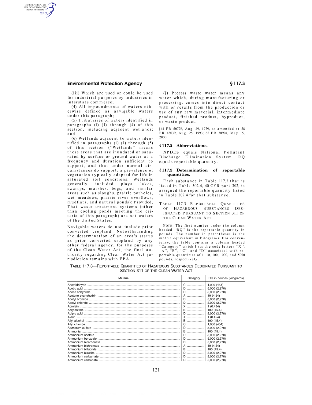 Environmental Protection Agency § 117.3