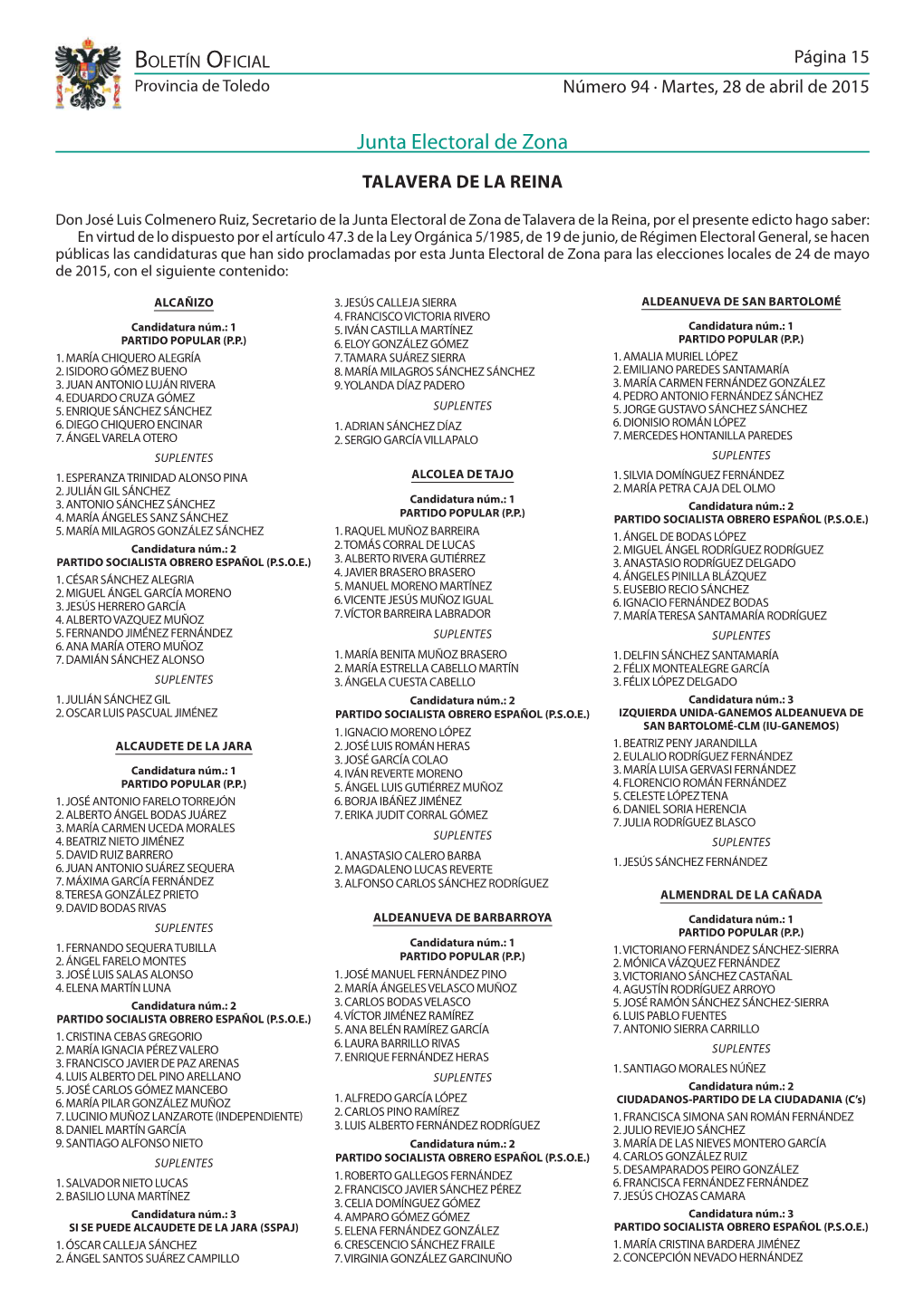 Junta Electoral De Zona De Talavera De La Reina