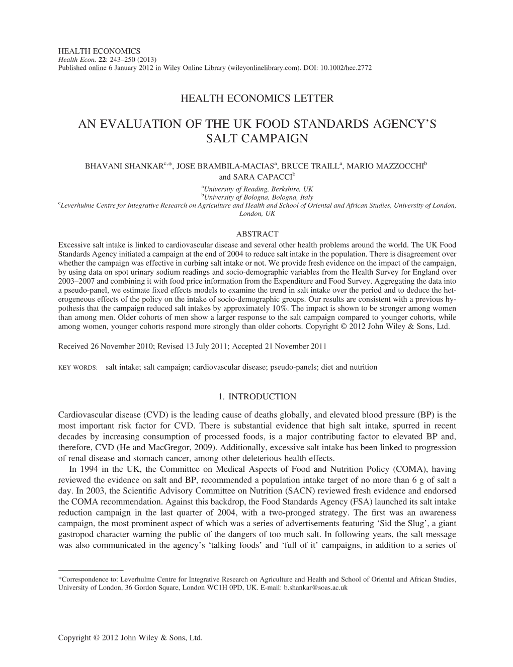 An Evaluation of the Uk Food Standards Agencys Salt