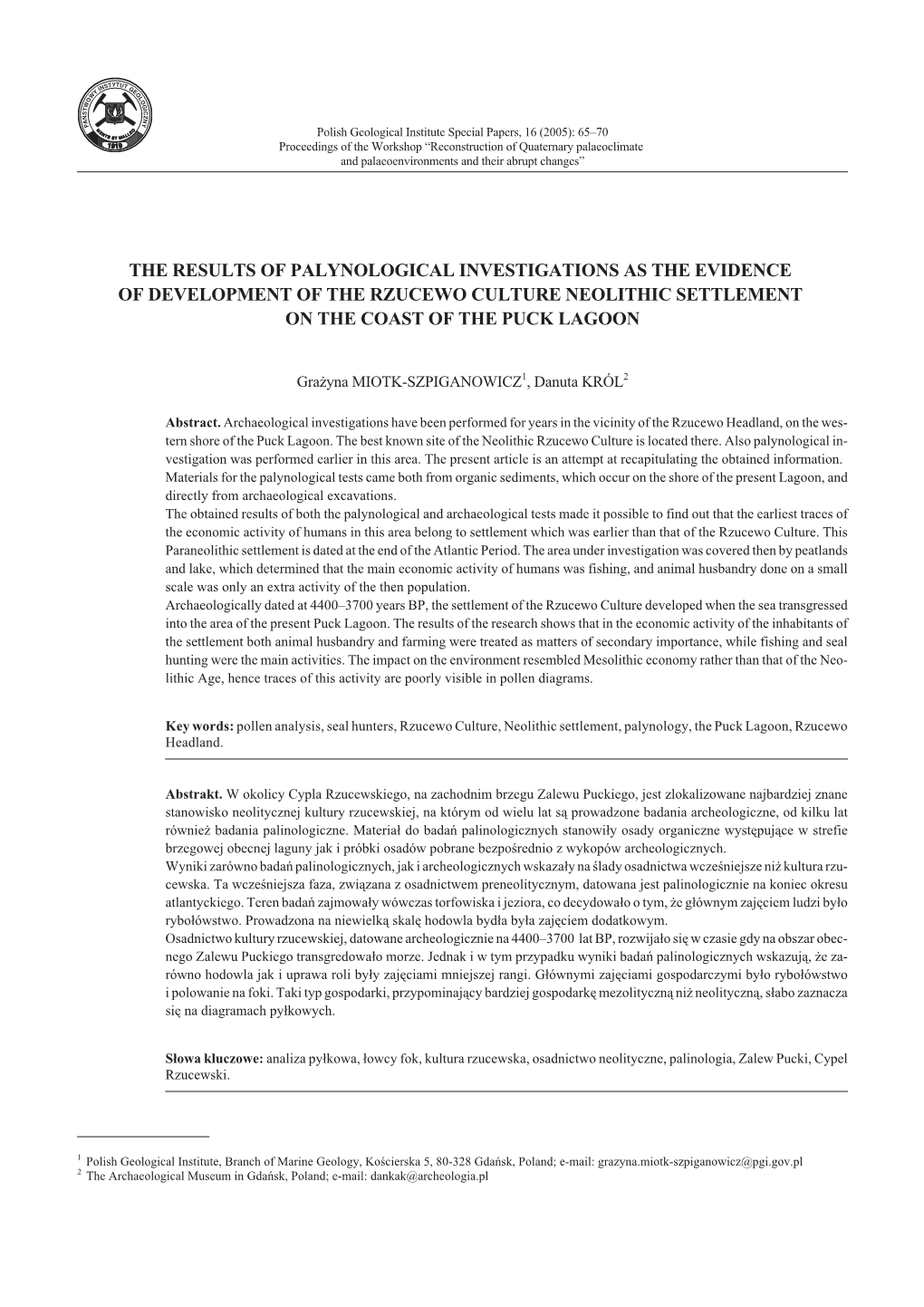 The Results of Palynological Investigations As the Evidence of Development of the Rzucewo Culture Neolithic Settlement on the Coast of the Puck Lagoon