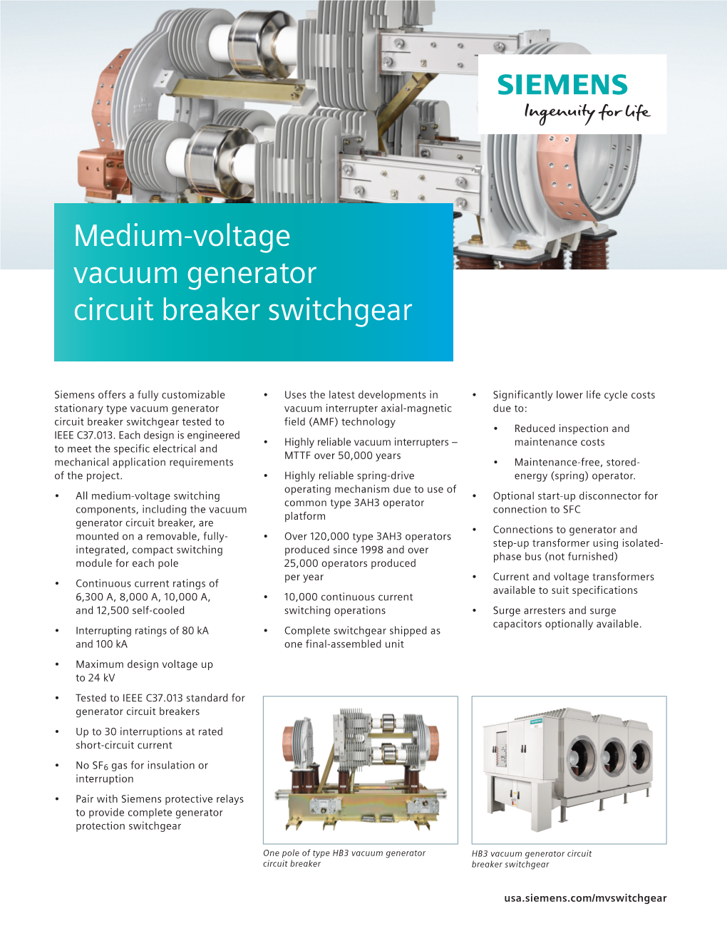 Medium-Voltage Vacuum Generator Circuit Breaker Switchgear