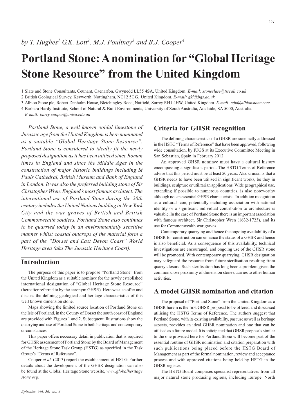 Portland Stone: a Nomination for “Global Heritage Stone Resource” from the United Kingdom