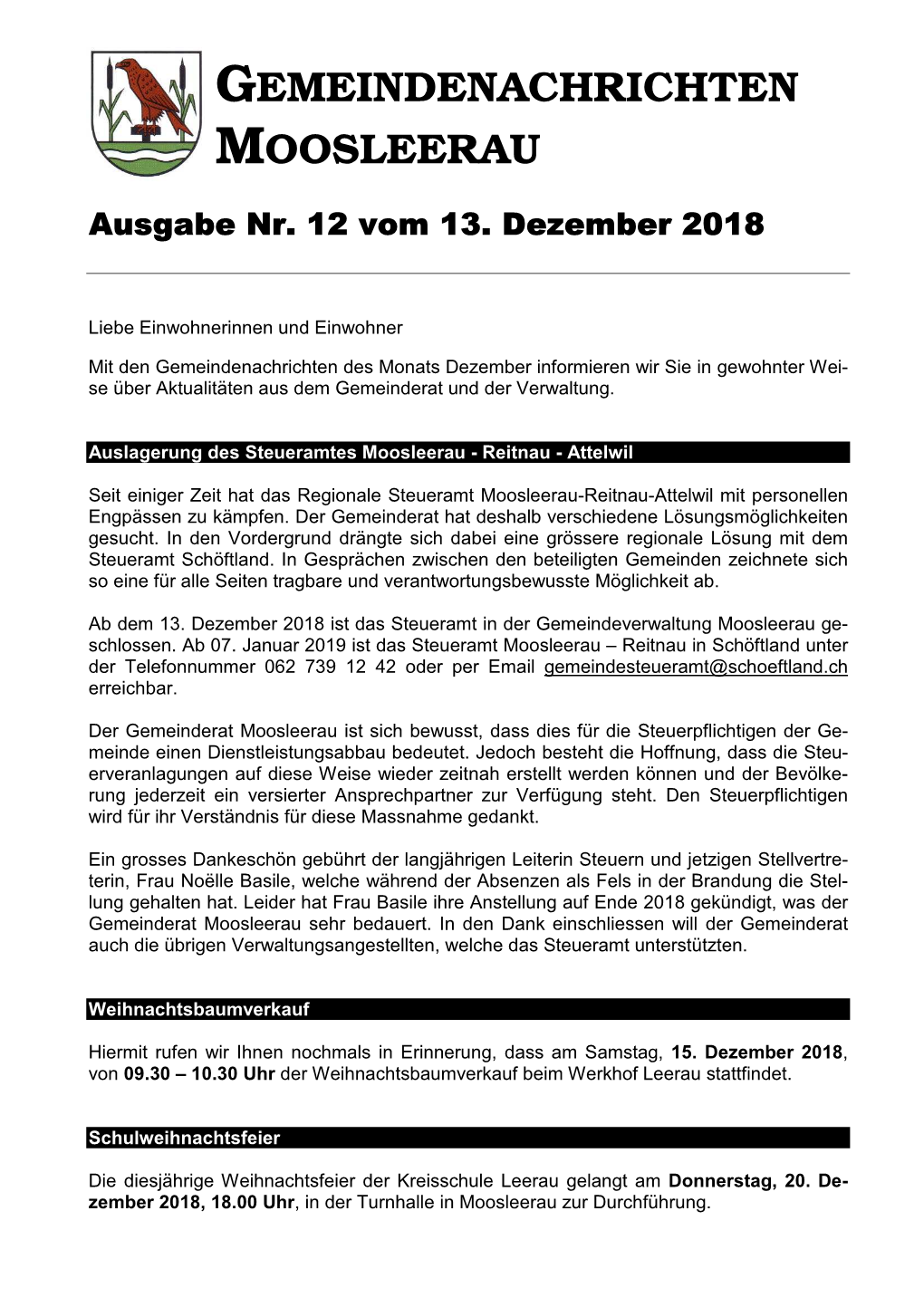 Gemeindenachrichten Moosleerau