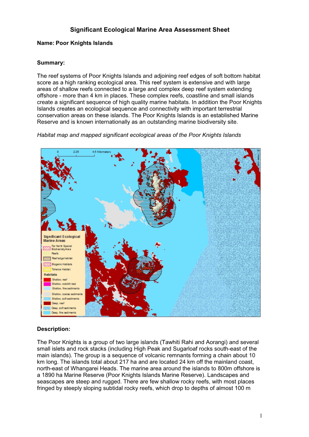 Significant Ecological Marine Area Assessment Sheet