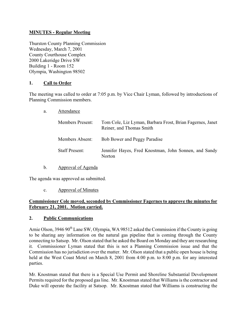 Planning Commission Minutes 03-07-01