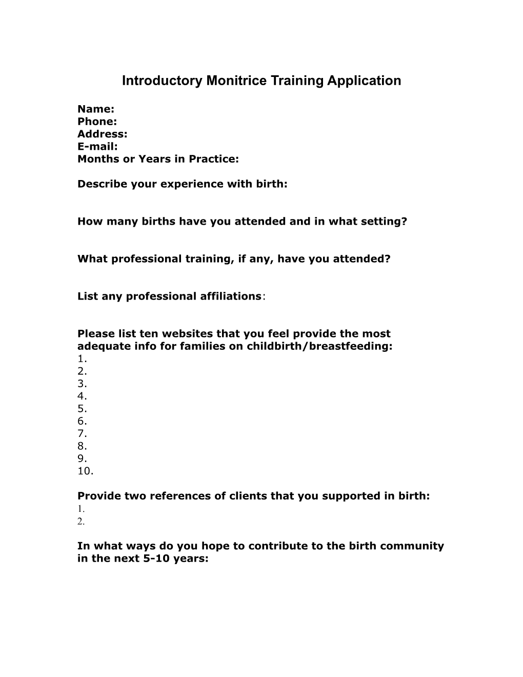 Introductory Monitrice Training