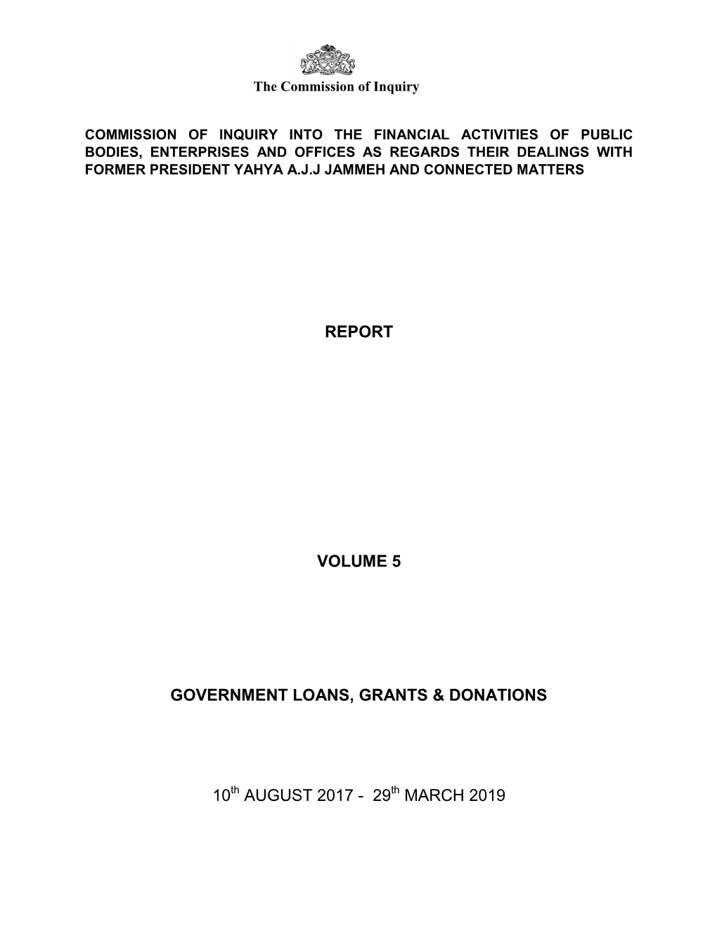 Volume 5 -GOVERNMENT LOANS, GRANTS & DONATIONS