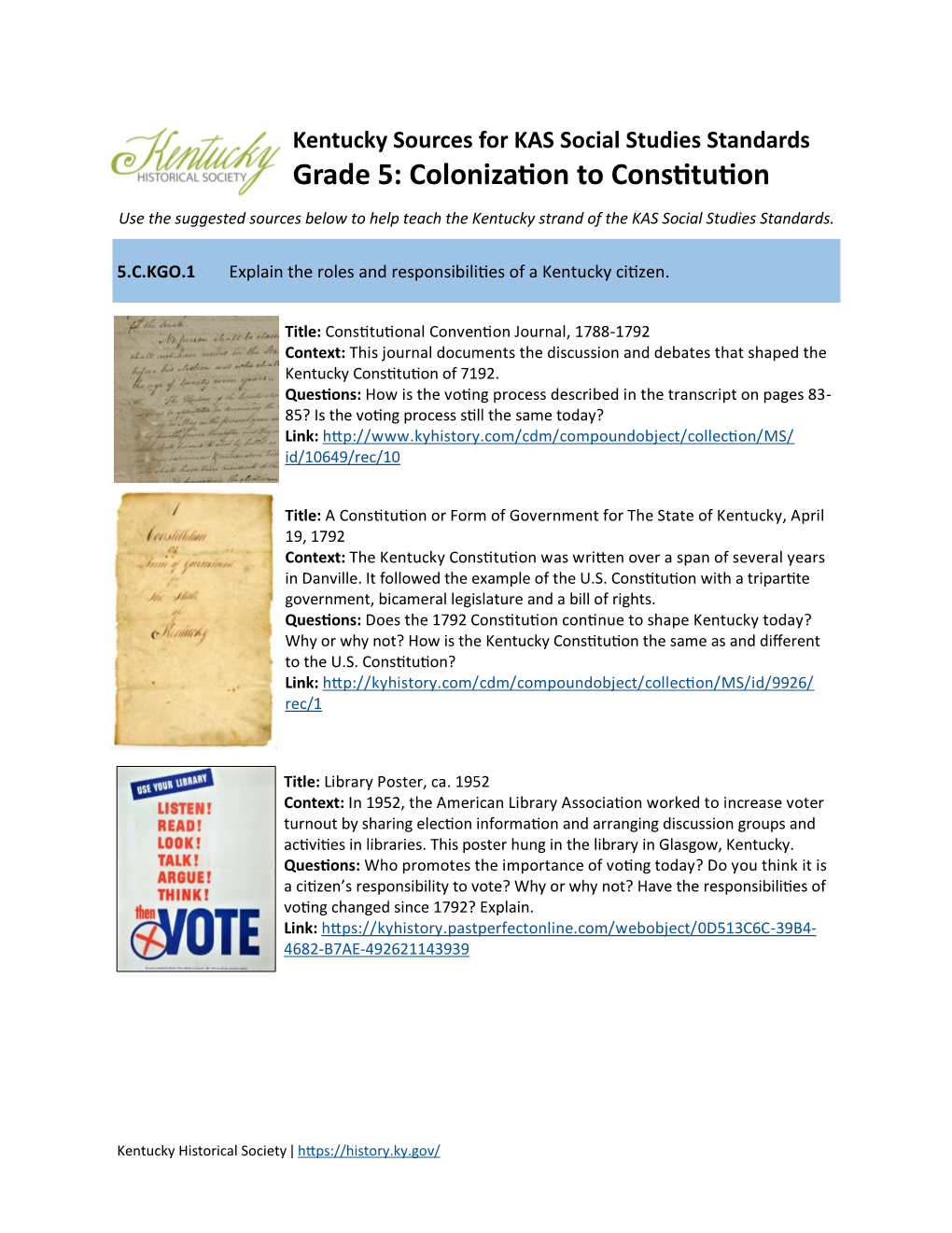 Grade 5: Colonization to Constitution