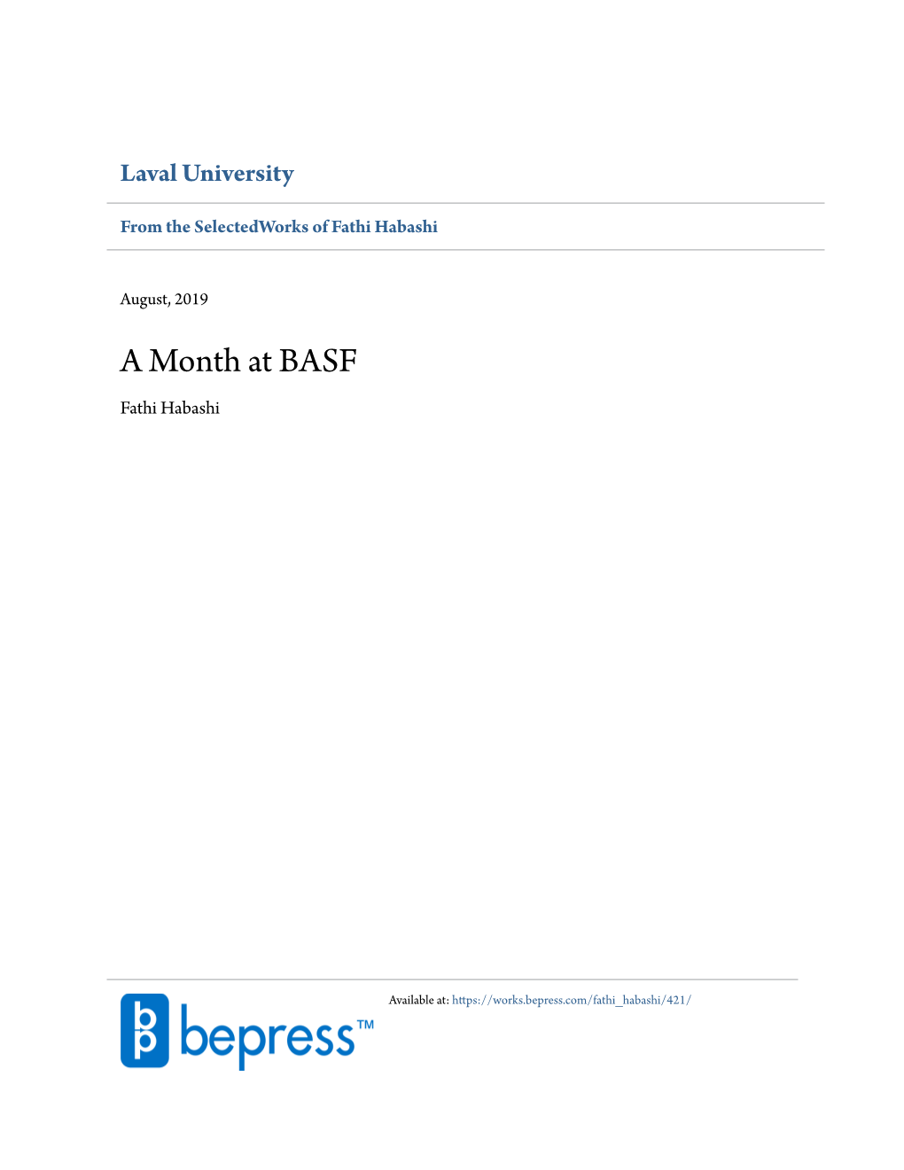 A Month at BASF Fathi Habashi