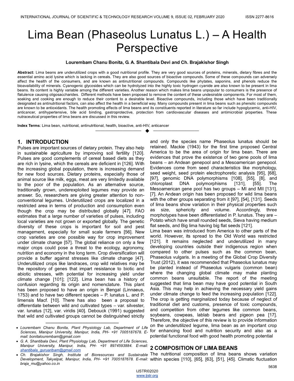 Lima Bean (Phaseolus Lunatus L.) – a Health Perspective