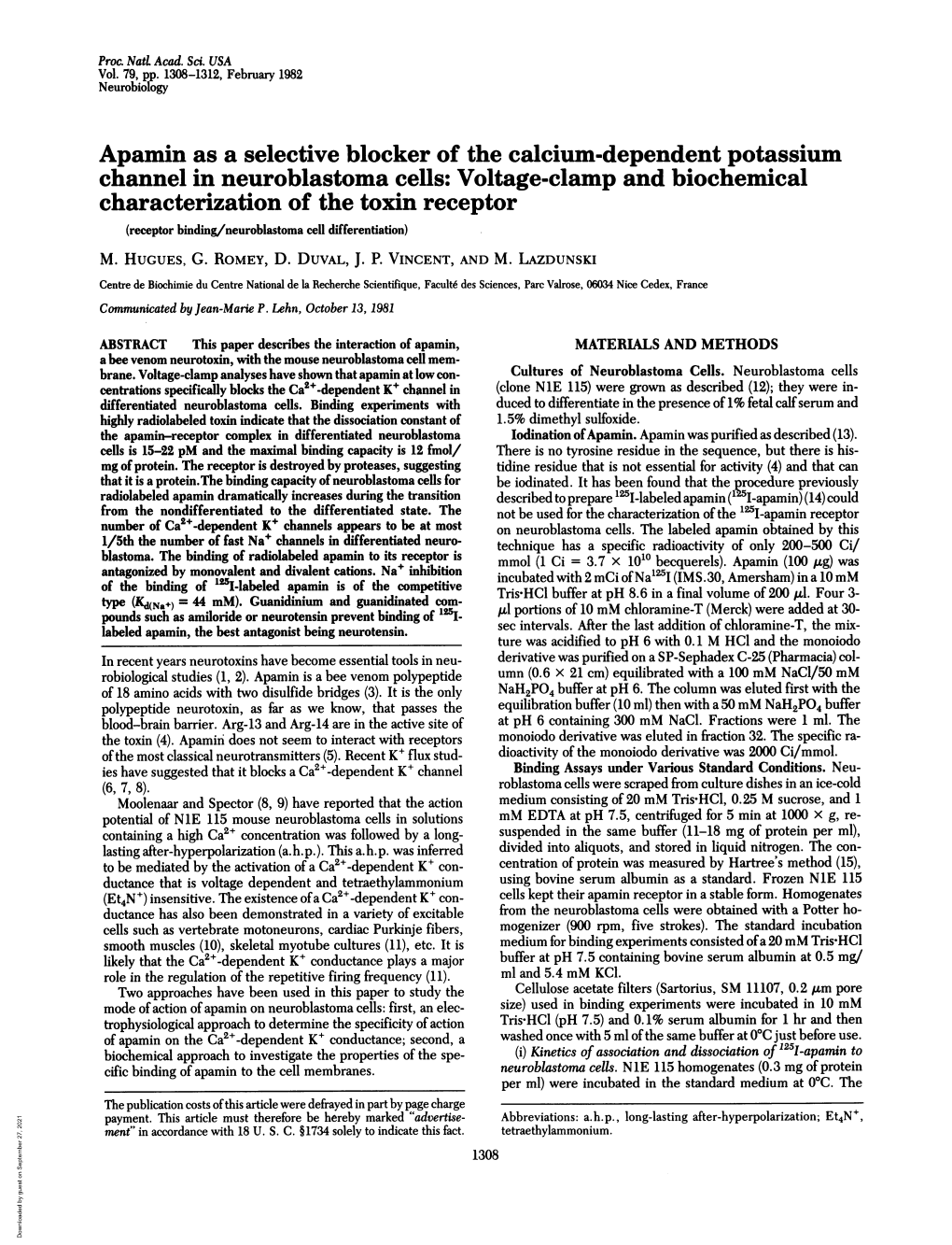 Apamin As a Selective Blocker of the Calcium-Dependent Potassium
