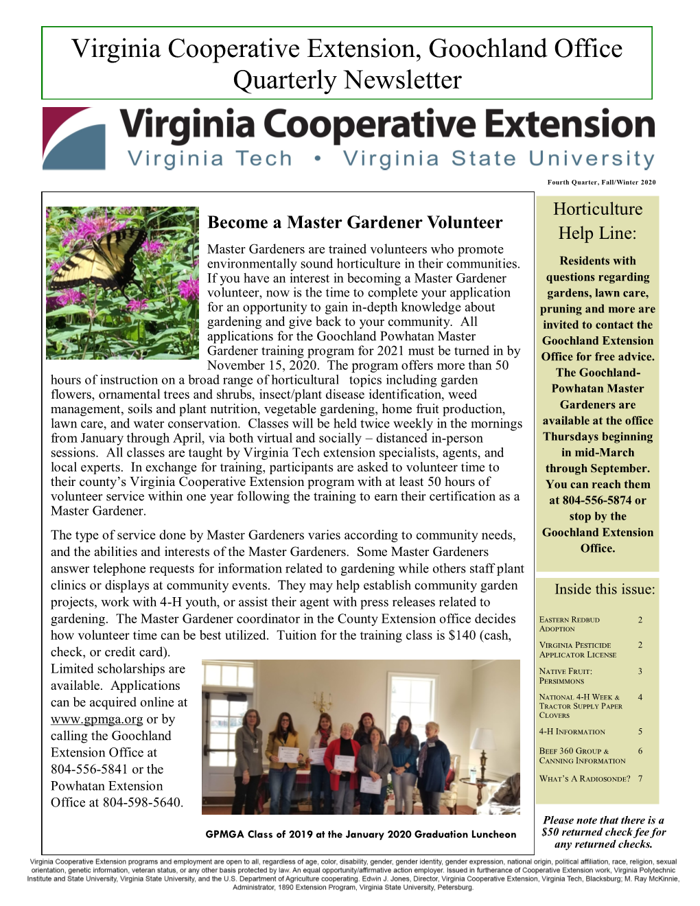 Virginia Cooperative Extension, Goochland Office Quarterly Newsletter