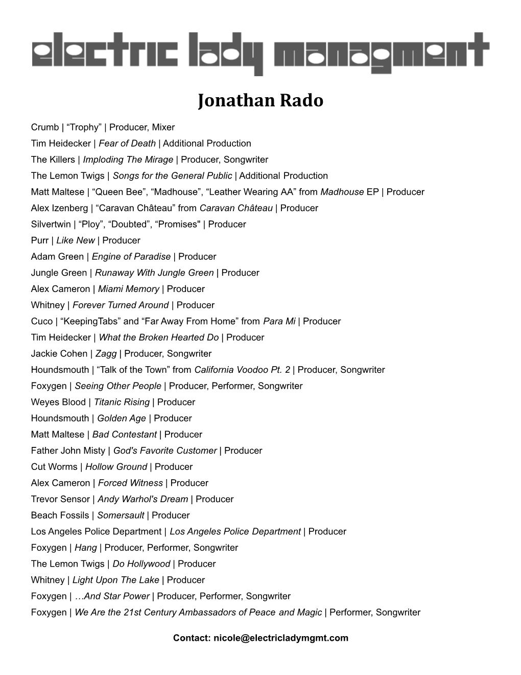 Jonathan Rado Discography