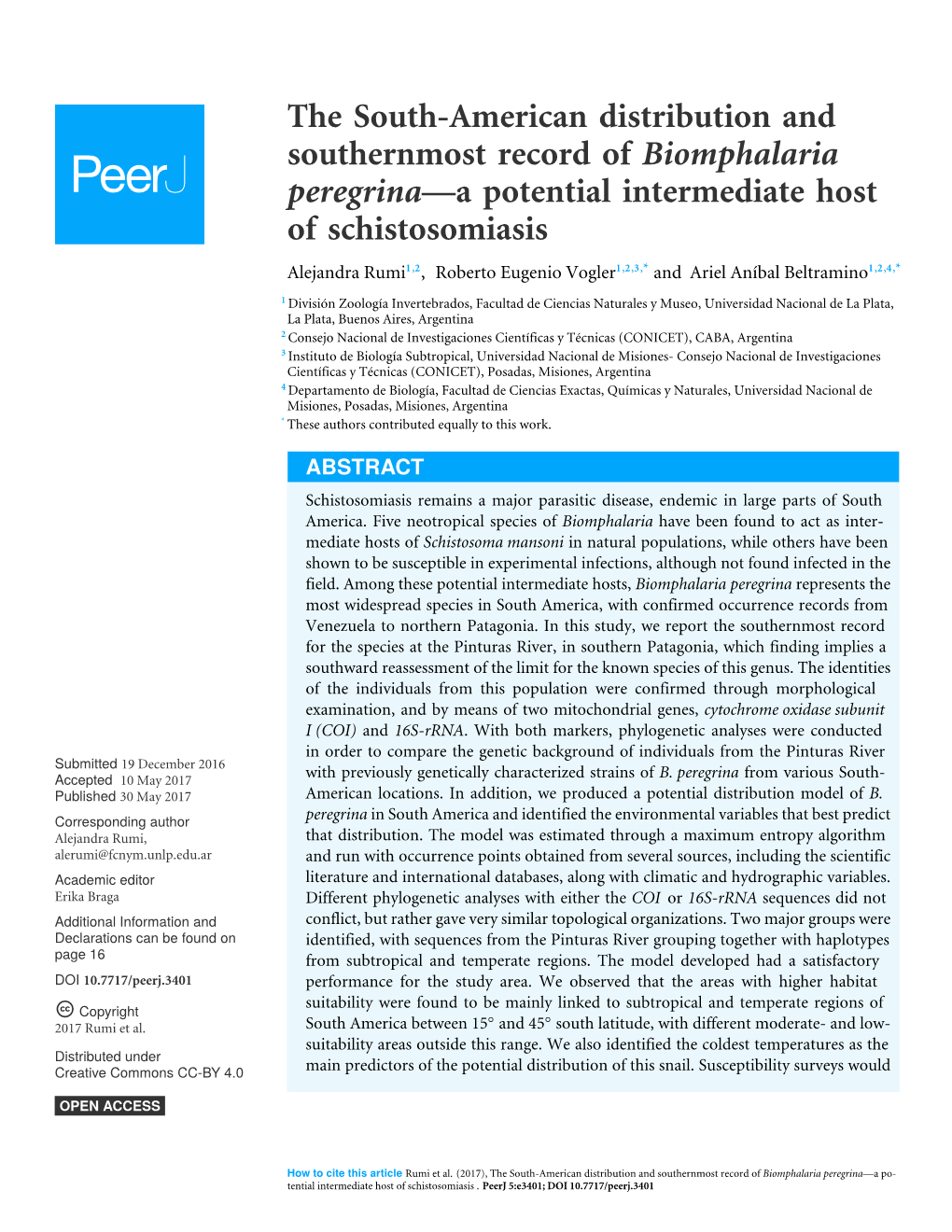 A Potential Intermediate Host of Schistosomiasis Alejandra Rumi1,2, Roberto Eugenio Vogler1,2,3,* and Ariel Aníbal Beltramino1,2,4,*