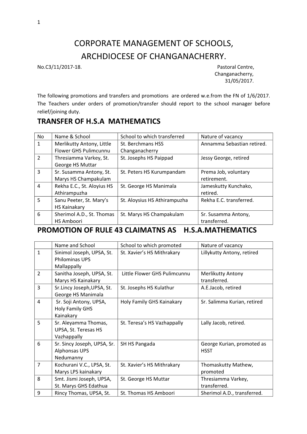 Corporate Management of Schools : Archdiocese Of