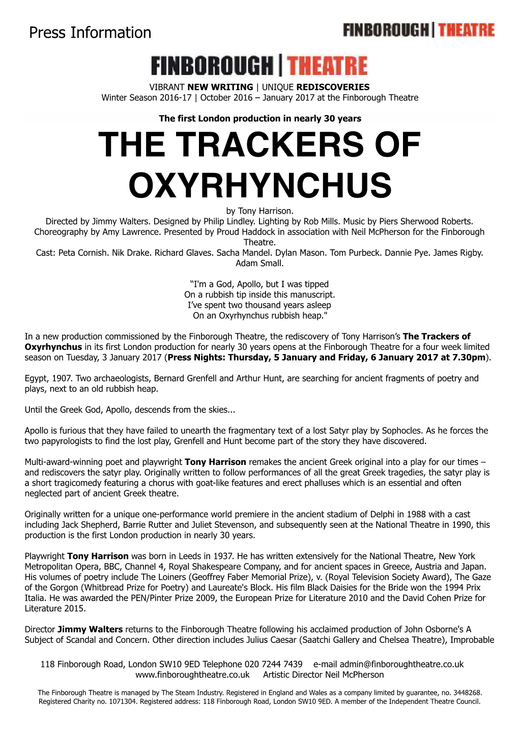 THE TRACKERS of OXYRHYNCHUS by Tony Harrison