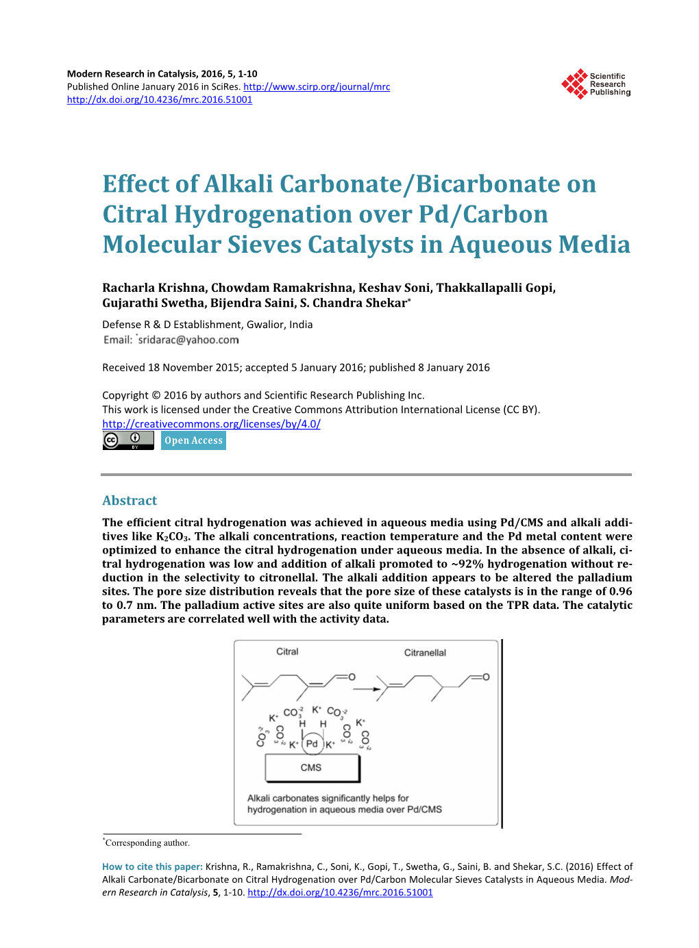 Effect of Alkali Carbonate/Bicarbonate on Citral Hydrogenation Over Pd/Carbon Molecular Sieves Catalysts in Aqueous Media