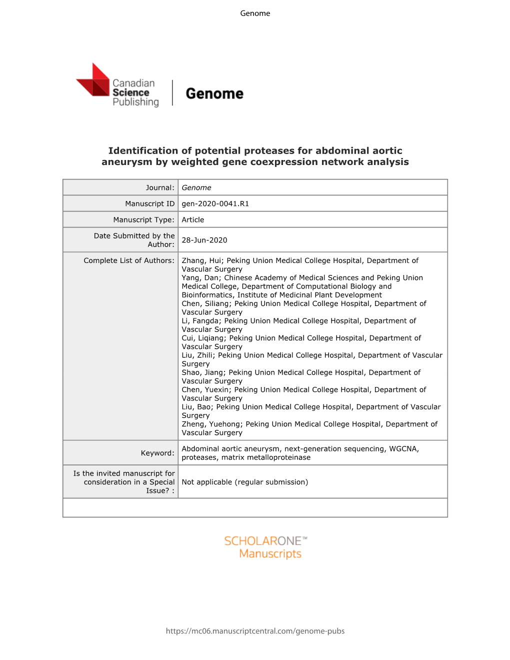 Identification of Potential Proteases for Abdominal Aortic Aneurysm by Weighted Gene Coexpression Network Analysis