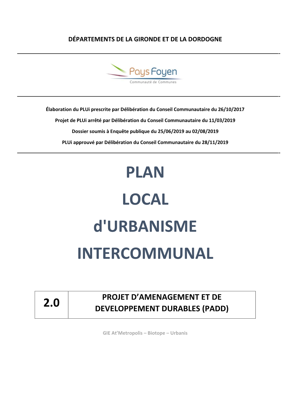 PLAN LOCAL D'urbanisme INTERCOMMUNAL