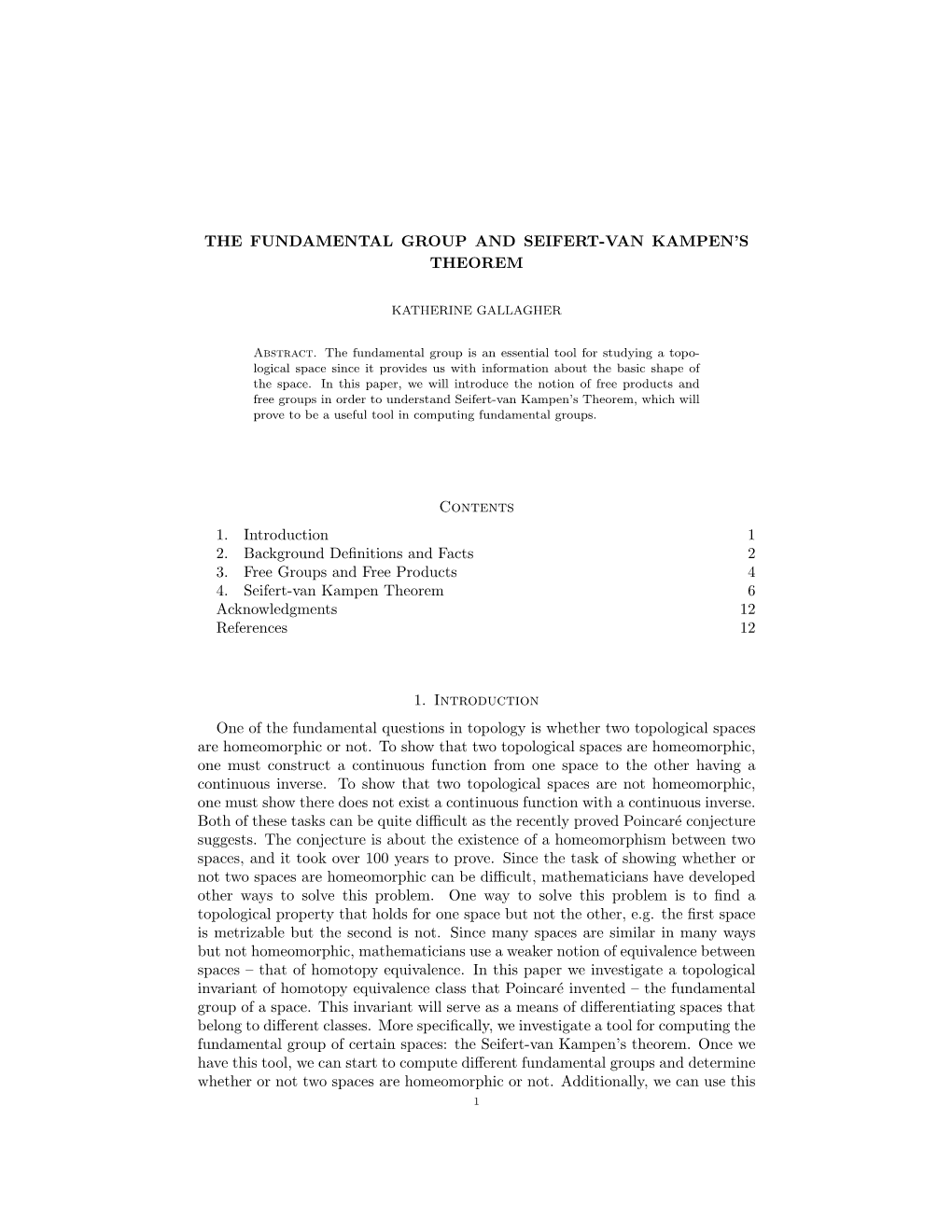 The Fundamental Group and Seifert-Van Kampen's