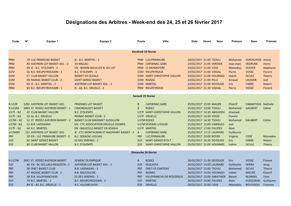 Week-End Des 24, 25 Et 26 Février 2017