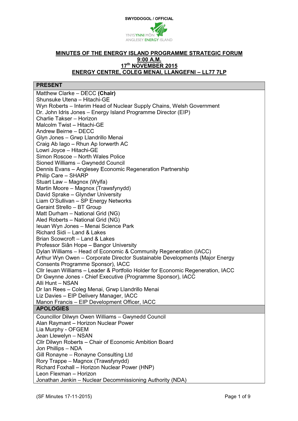 Minutes of the Joint National Grid Meeting