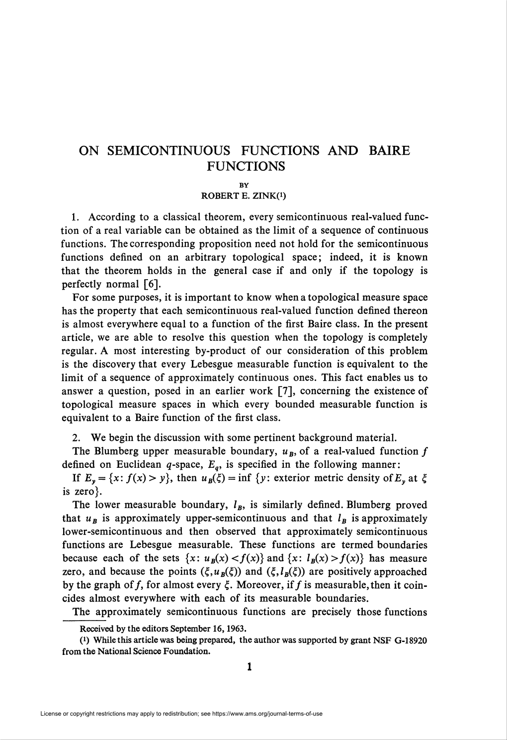 On Semicontinuous Functions and Baire Functions