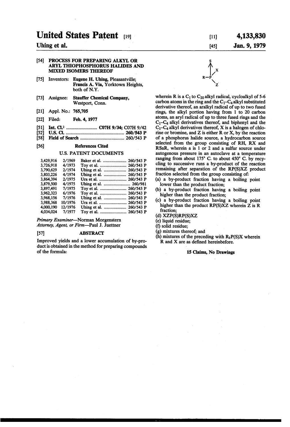 United States Patent (19) 11) 4,133,830 Uhing Et Al