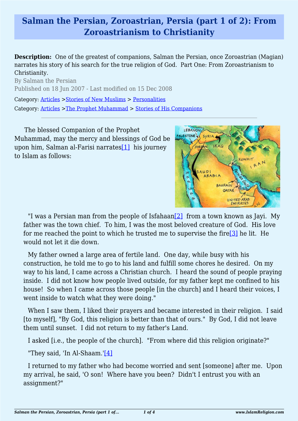 Salman the Persian, Zoroastrian, Persia (Part 1 of 2): from Zoroastrianism to Christianity