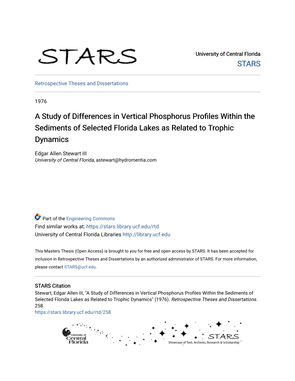 A Study of Differences in Vertical Phosphorus Profiles Within the Sediments of Selected Florida Lakes As Related to Trophic Dynamics