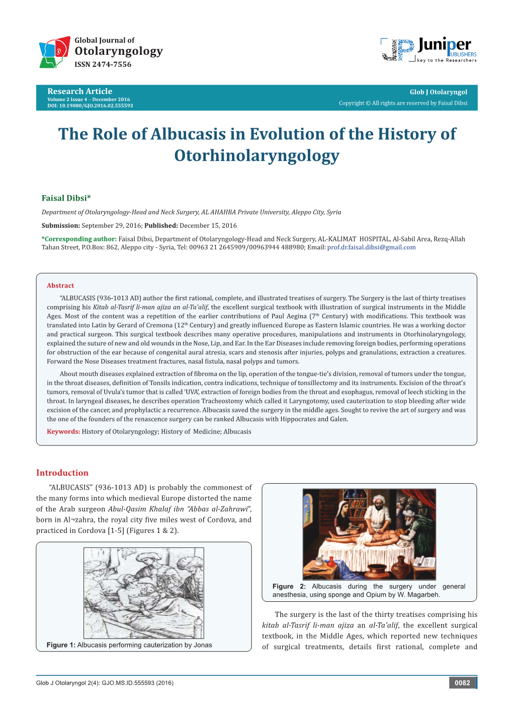 The Role of Albucasis in Evolution of the History of Otorhinolaryngology