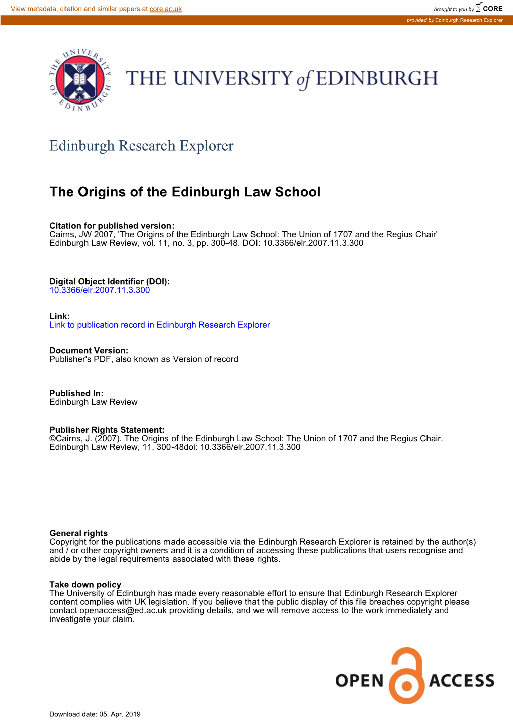 The Origins of the Edinburgh Law School