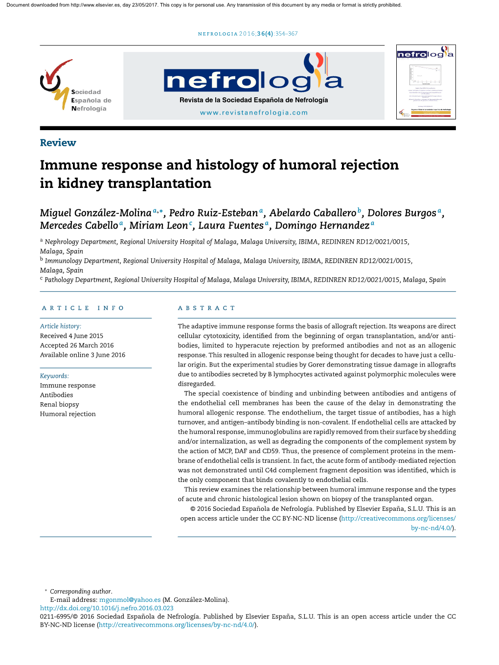 Immune Response and Histology of Humoral Rejection in Kidney