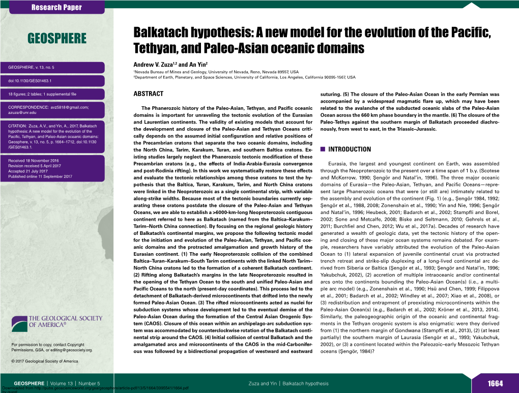 Balkatach Hypothesis: a New Model for the Evolution of the Pacific, Tethyan, and Paleo-Asian Oceanic Domains