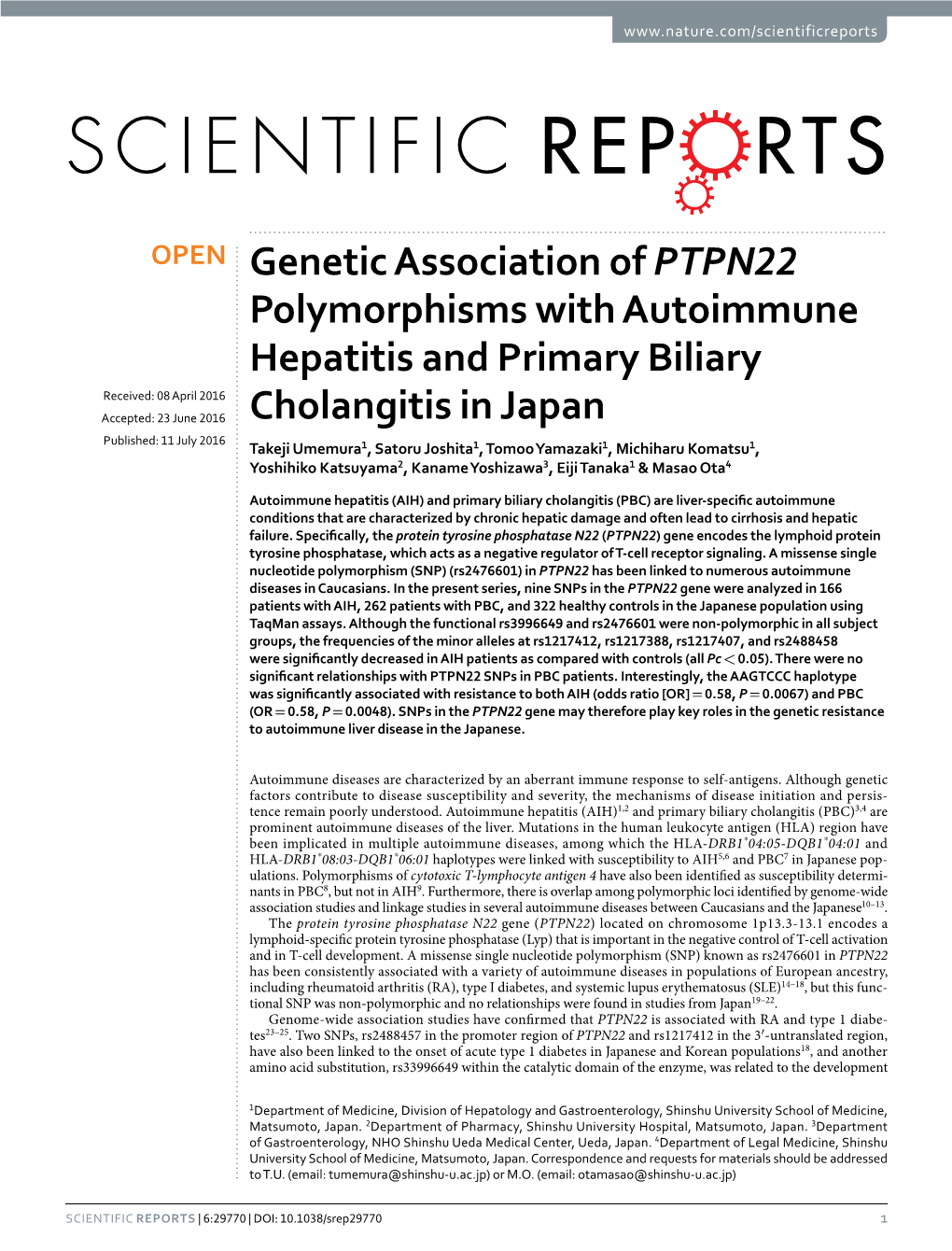 Genetic Association of PTPN22 Polymorphisms with Autoimmune