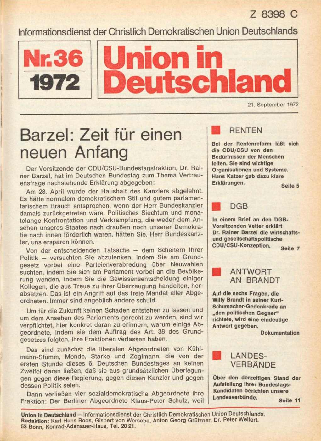UID 1972 Nr. 36, Union in Deutschland