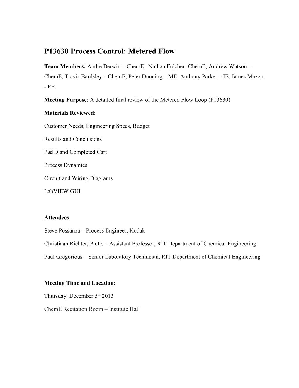 P13630 Process Control: Metered Flow