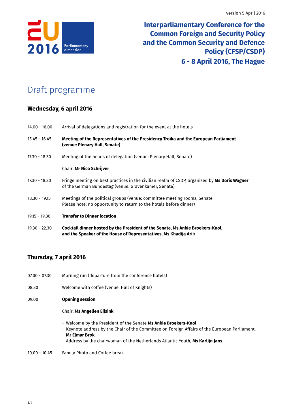 Draft Programme