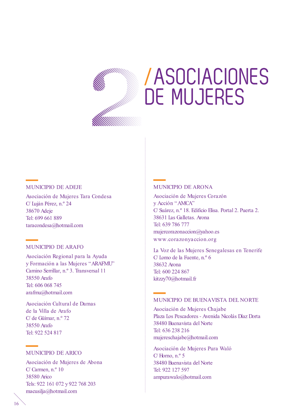Asociación De Mujeres Tara Condesa Asociación De Mujeres Corazón C/ Luján Pérez, N.º 24 Y Acción “AMCA” 38670 Adeje C/ Suárez, N.º 18