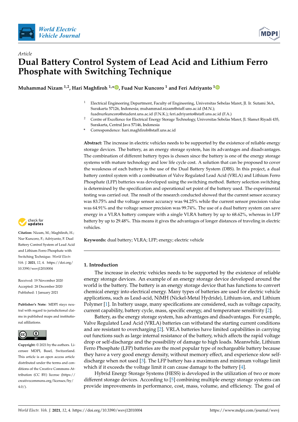 Dual Battery Control System of Lead Acid and Lithium Ferro Phosphate with Switching Technique