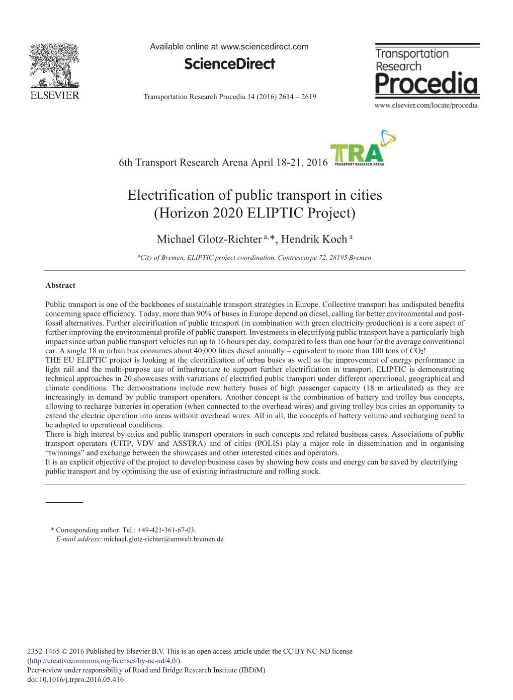 Electrification of Public Transport in Cities (Horizon 2020 ELIPTIC Project)