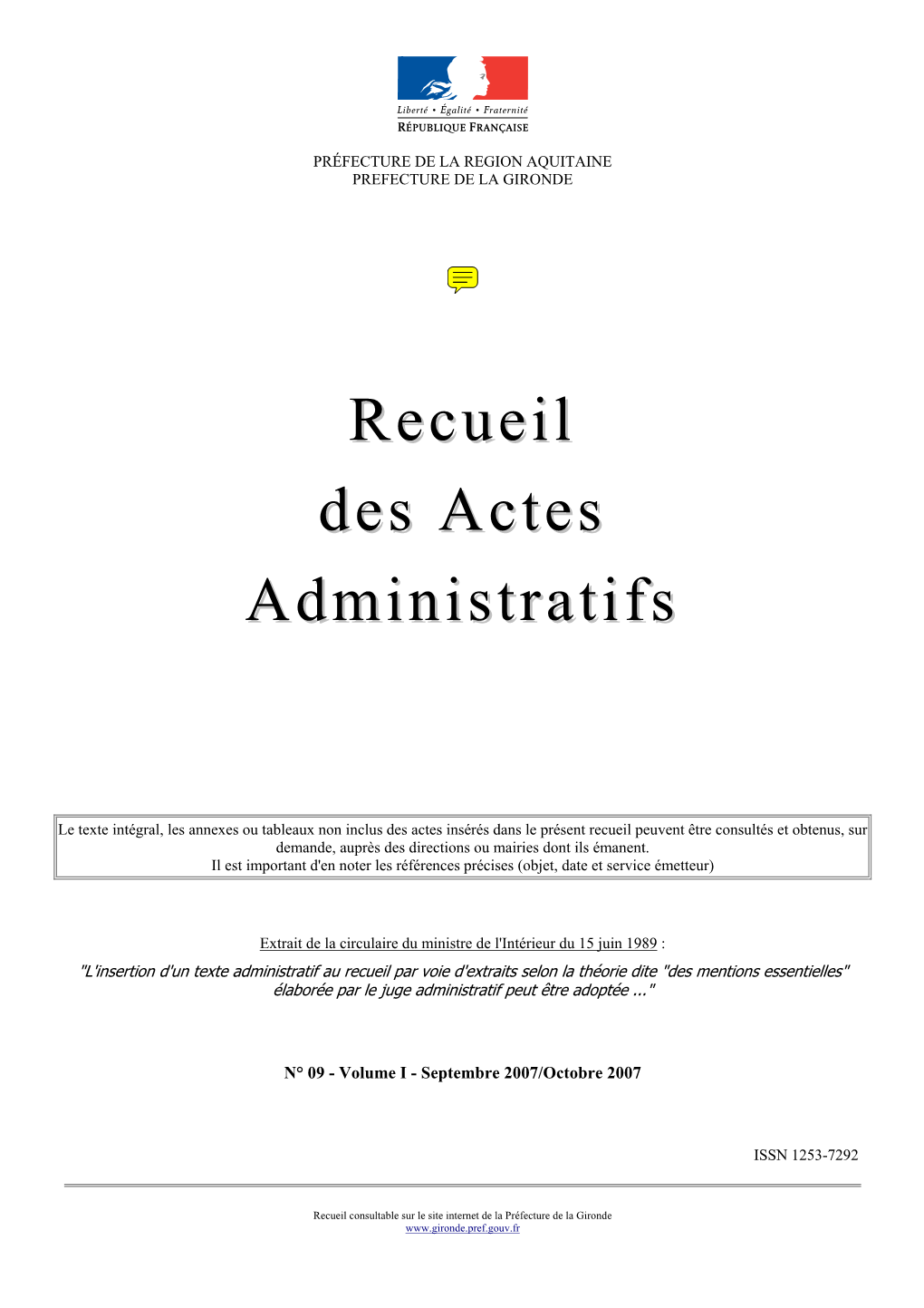 Recueil Des Actes Administratifs