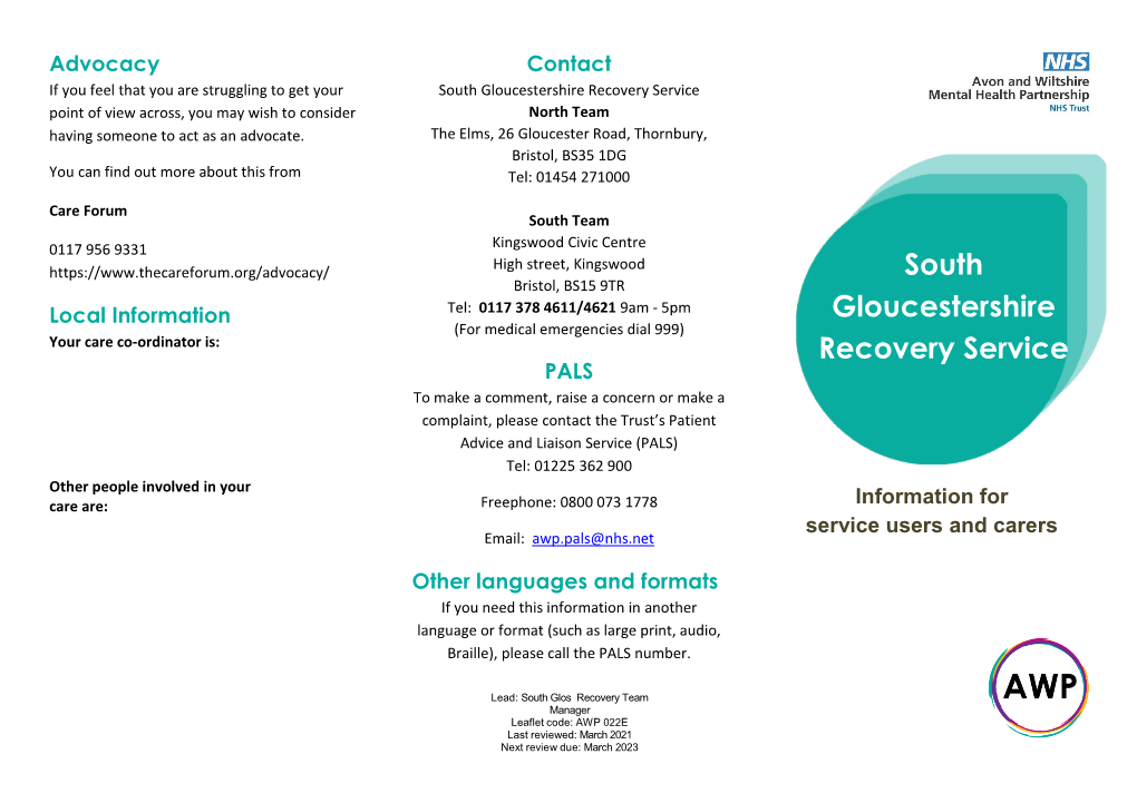 Recovery Service Leaflet South Glos