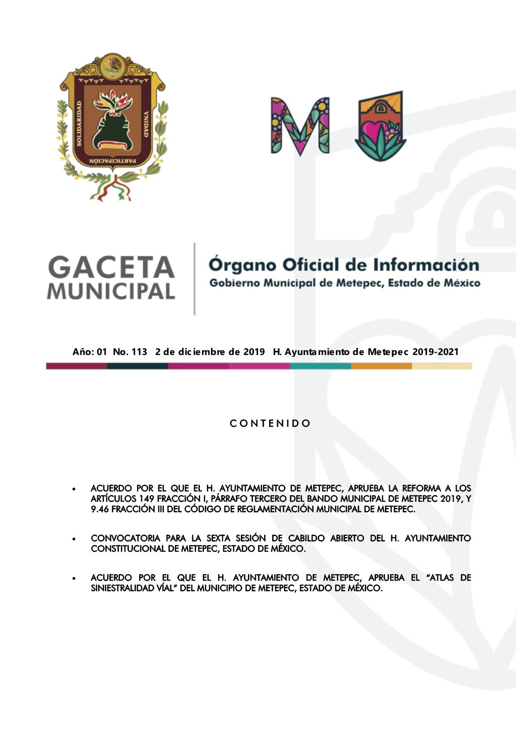 Año: 01 No. 113 2 De Diciembre De 2019 H. Ayuntamiento De Metepec 2019-2021