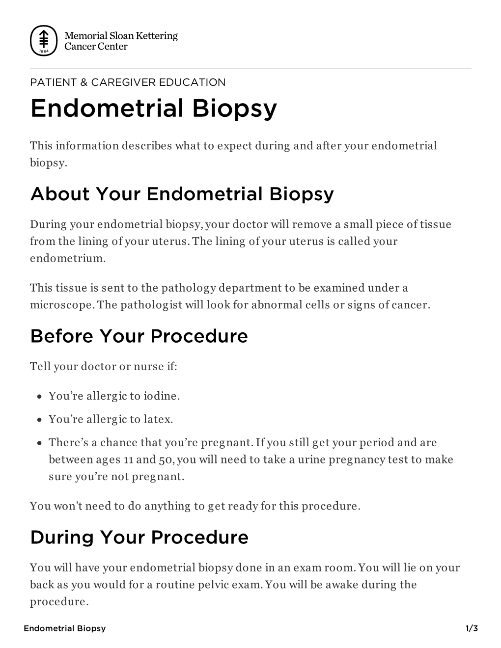 Endometrial Biopsy | Memorial Sloan Kettering Cancer Center