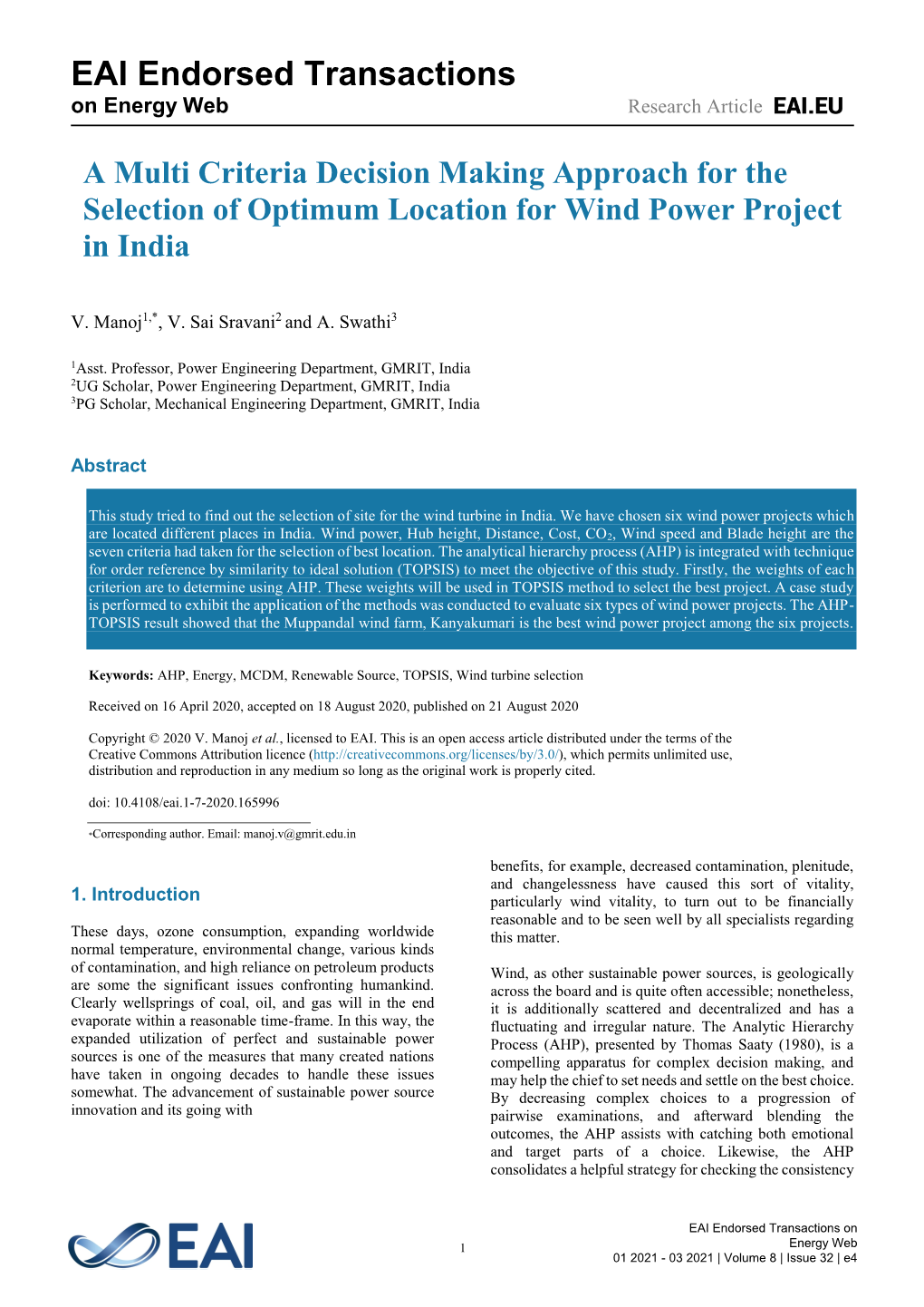 A Multi Criteria Decision Making Approach for the Selection of Optimum Location for Wind Power Project in India