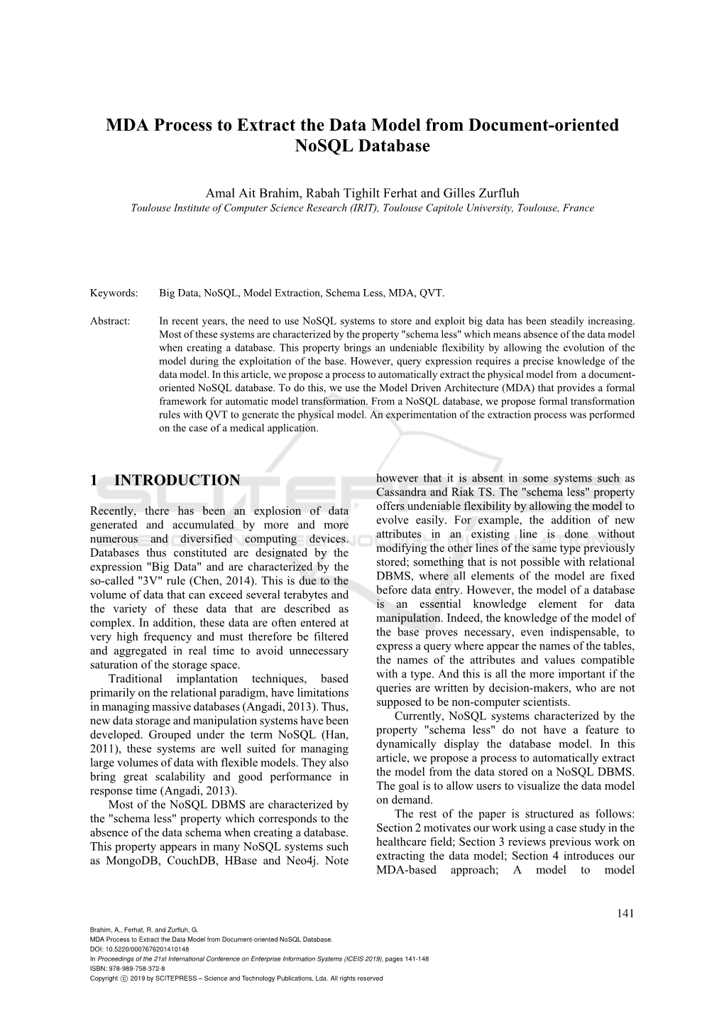 MDA Process to Extract the Data Model from Document-Oriented Nosql Database