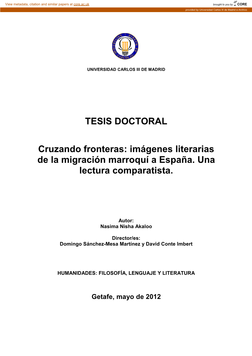 Cruzando Fronteras: Imágenes Literarias De La Migración Marroquí a España